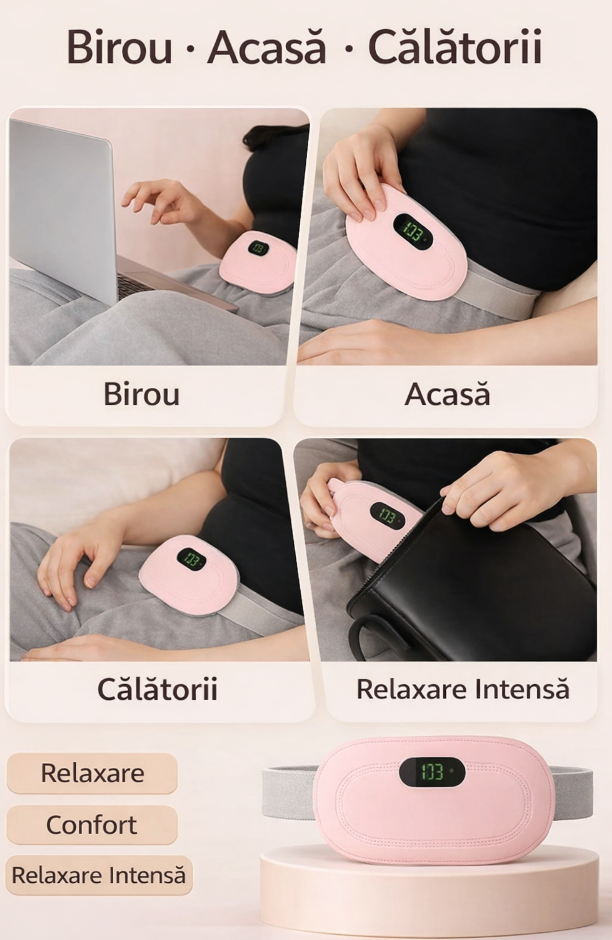 Centură termică inteligentă pentru dureri menstruale și lombare cu masaj